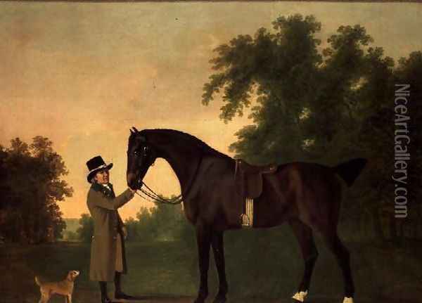 Portrait of Edward Wilmot Esq with Bay Hunter and Terrier in Stubton Park Oil Painting - John Boultbee