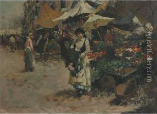 Market Scene Oil Painting - W. Emery Vizkelety