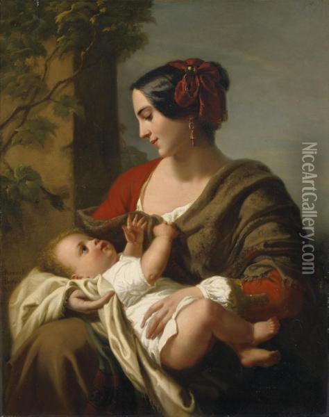 Mutter Mit Kind Oil Painting - Albert Friedrich Korneck