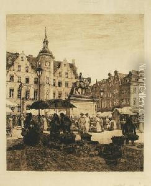 Dusseldorfer Marktplatz Mit Jan-wellem-denkmal Oil Painting - Heinrich Hermanns