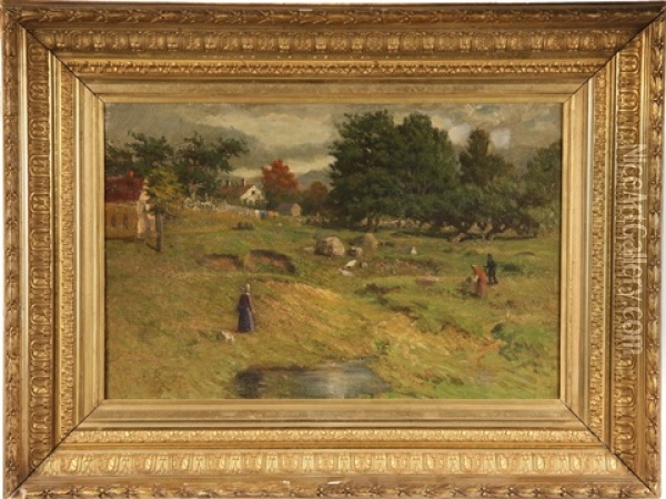 Farmyard Hollow With Figures Oil Painting - John Joseph Enneking