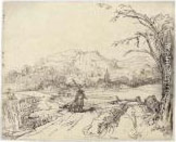Landscape With A Sportsman And Dog Oil Painting - Rembrandt Van Rijn