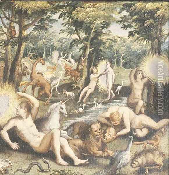 Adam and Eve in the Garden of Eden Oil Painting - Maarten de Vos