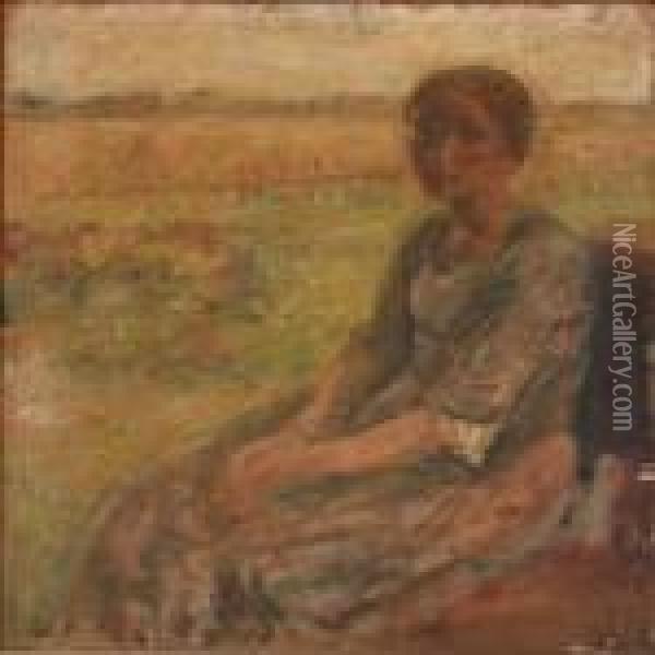 Landscape With A Woman Oil Painting - Julius Paulsen