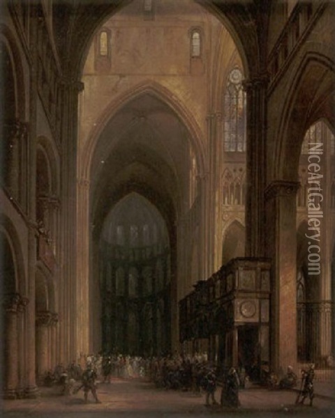 Prozession In Einer Belgischen Kathedrale Oil Painting - Jules Victor Genisson