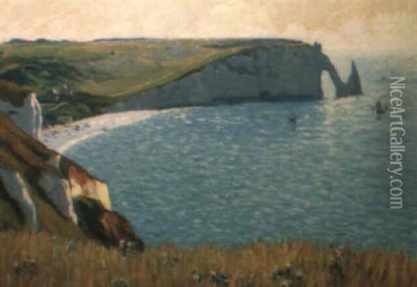Etretat, Falaise D'aval, Soleil L'apres-midi Oil Painting - Narcisse Guilbert