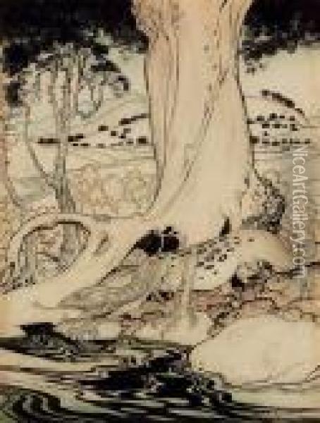 The Questing Beast From 'the Romance Of King Arthur' By Williampollard Oil Painting - Arthur Rackham