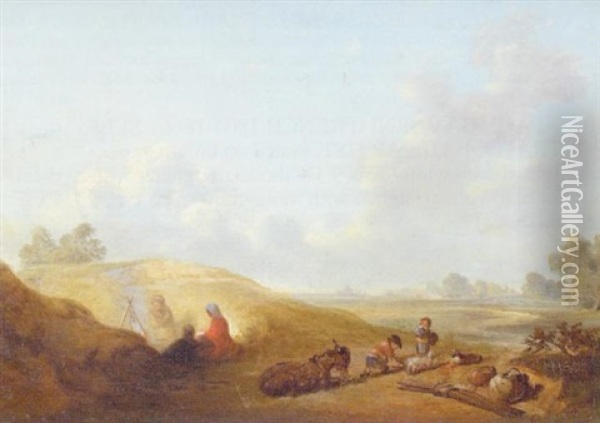 Gypsies On Mousehole Heath, Norwich Oil Painting - Robert Ladbrooke
