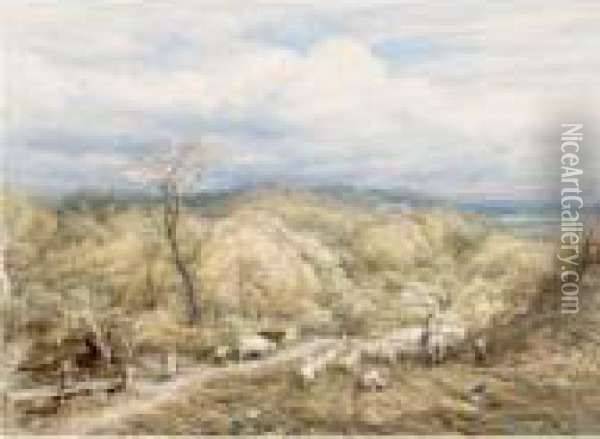 An Autumn Afternoon With Shepherd And Flock Oil Painting - John Linnell
