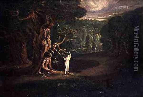 Satan Tempting Eve from Paradise Lost by John Milton 1608-74 Oil Painting - John Martin