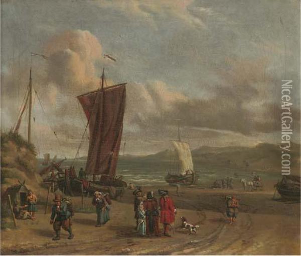 Merchants In Discussion On The Foreshore Oil Painting - Abraham Storck