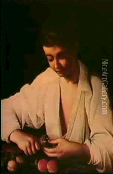 A Boy Peeling A Fruit Oil Painting -  Caravaggio