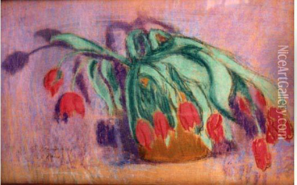 Les Tulipes Rouges Oil Painting - Czeslaw Zawadzinski