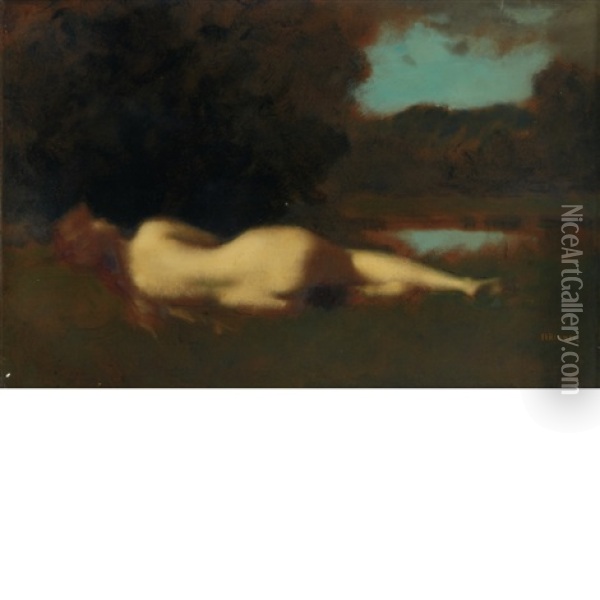 Nymphe Couchee. Grand Etude Oil Painting - Jean Jacques Henner