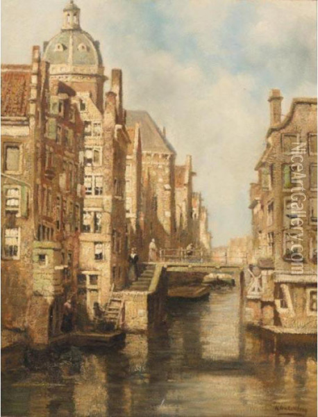 View Of The Keizersgracht, Amsterdam Oil Painting - Johannes Christiaan Karel Klinkenberg