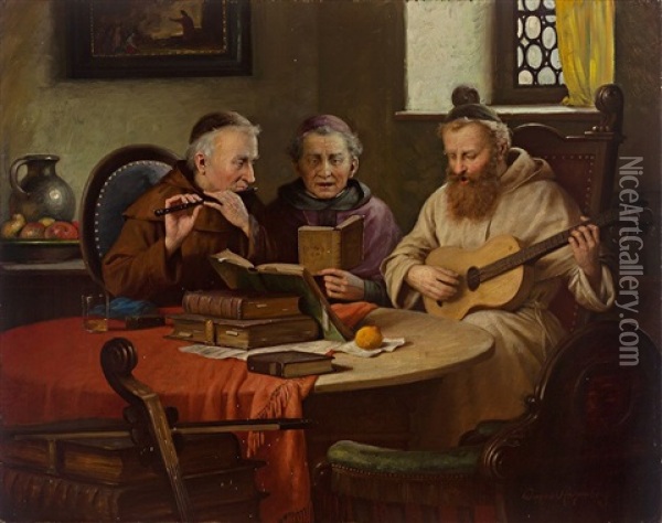 Drei Musizierende Monche Um Einen Tisch Oil Painting - Josef Wagner-Hohenberg