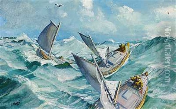 Sejlskibe I Hoj So Oil Painting - Christian Krohg
