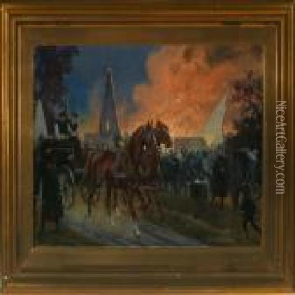 Scenery From Thefire In Copenhagen Oil Painting - Karl Frederik Hansen-Reistrup
