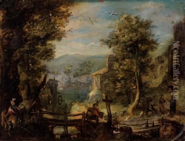 Cavalier Sur Un Pont A L'entree D'un Village Oil Painting - Pieter Stevens