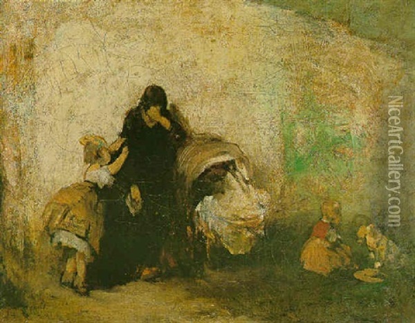 Grandmother Near The Cradle Oil Painting - Nikolaus Gysis