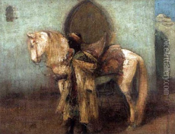 An Arab With His Grey Stallion Oil Painting - William Kennedy