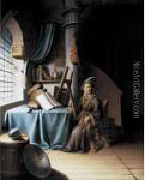 An Old Man In An Interior Oil Painting - Gerrit Dou
