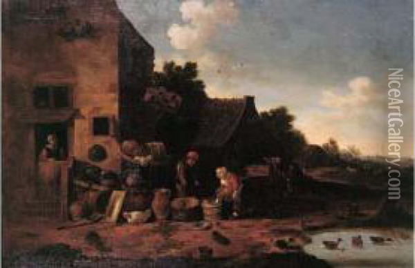 Paysans Pres D'une Chaumiere Oil Painting - Adriaen Lievensz van der Poel