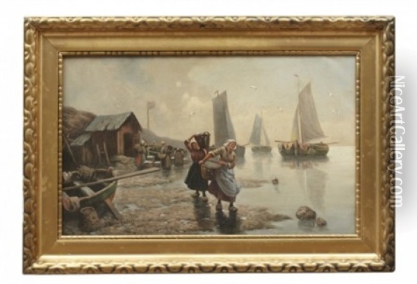 Fiskarkvinnor Med Dagens Fangst Oil Painting - Adolf (Constantin) Baumgartner-Stoiloff
