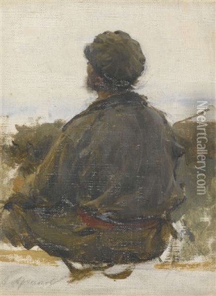 Study Of A Seated Man Oil Painting - Abram Efimovich Arkhipov
