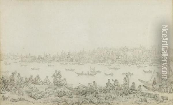 Seraglio Point Seen From Galata Oil Painting - Jean-Baptiste Hilaire
