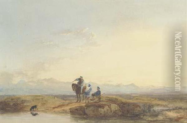 Figures In Highland Dress Oil Painting - David I Cox