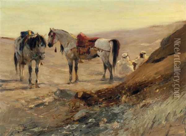 Kurze Rast (halt In The Desert) Oil Painting - Wilhelm Friedrich Kuhnert