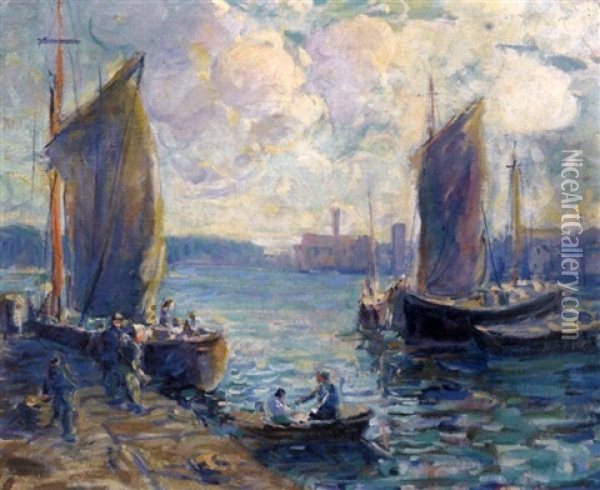 Boats At Provencetown Oil Painting - Kathryn E. Bard Cherry