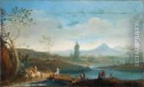 Viandanti In Un Paesaggio Oil Painting - Giuseppe Bernardino Bison