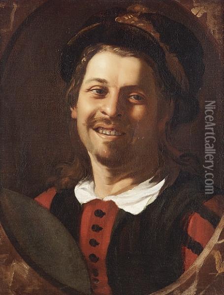 Portrait Of An Artist, Possiby A Self Portrait, In A Painted Oval Oil Painting - David De Haen