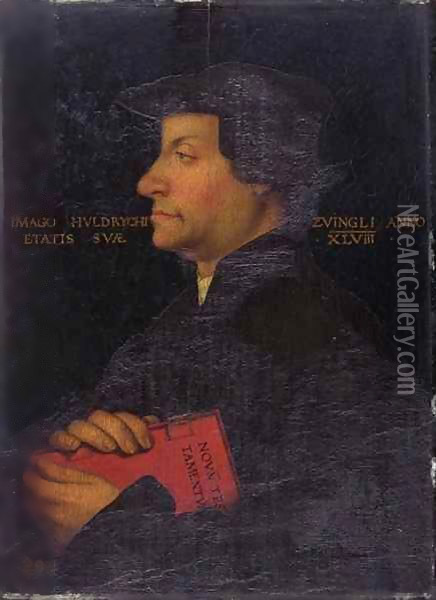 Portrait of Huldrych Zwingli (1484-1531) Oil Painting - Hans Asper