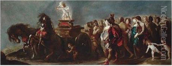 The Triumph Of Love Oil Painting - Johann Heinrich Schonfeld