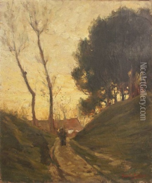 Figure On A Road At Dusk Oil Painting - Augustus Koopman