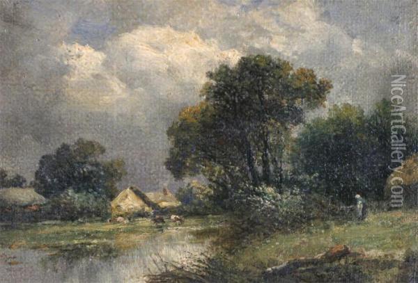 River Landscape With Cottage Oil Painting - Patrick, Peter Nasmyth