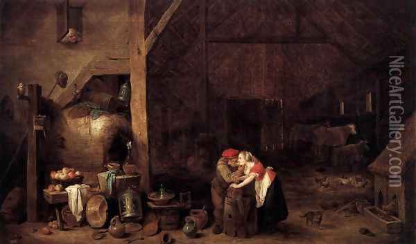 The Old Man and the Maid Oil Painting - David The Younger Teniers