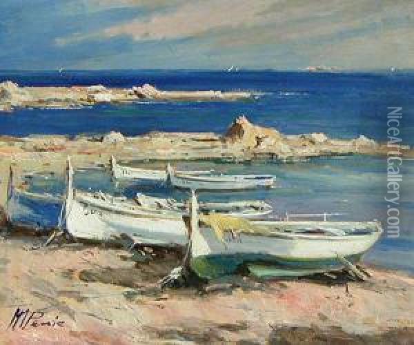 Barcas En La Playa Oil Painting - Alexandre Perrier