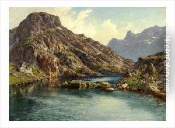 Le Lac De Merlat A La Praz De Belledonne Oil Painting - Charles Alexandre Bertier