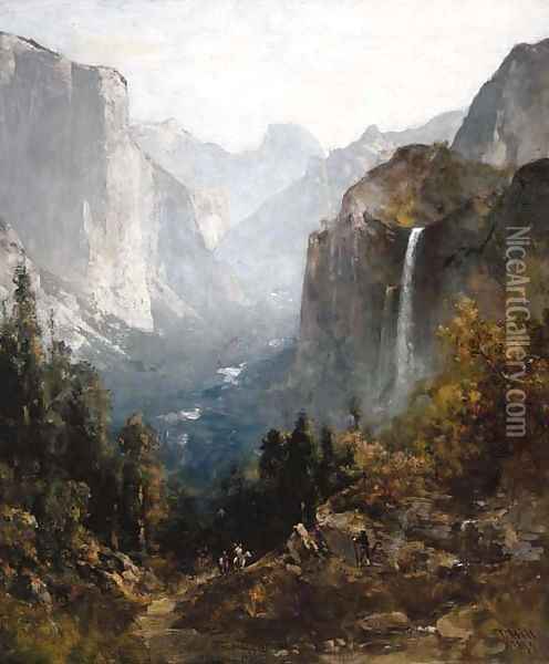 Bridal Veil Falls, Yosemite Oil Painting - Thomas Hill