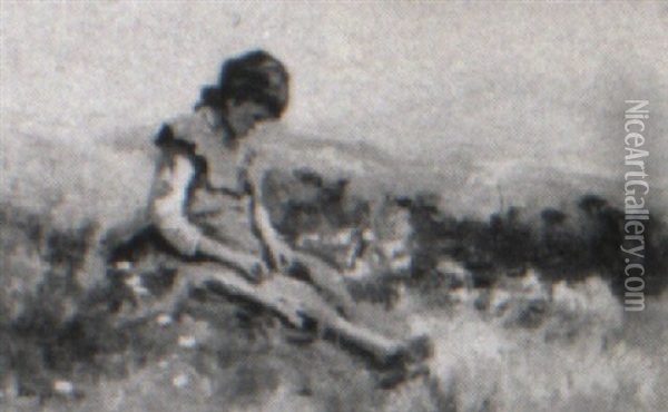 Girl In A Meadow Oil Painting - Antal (Laszlo) Neogrady