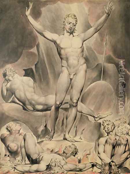 Satan Arousing the Rebel Angels, 1808 Oil Painting - William Blake