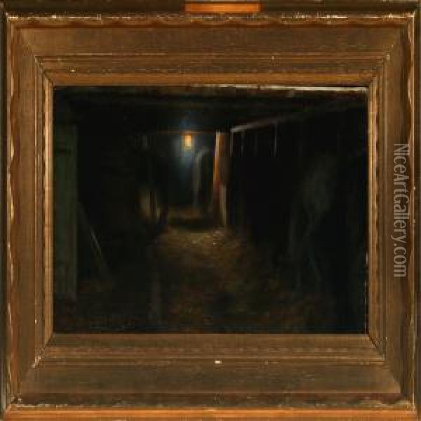 Interior From A Stable Oil Painting - Ole Pedersen