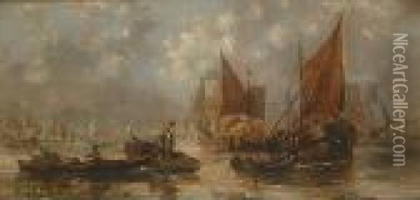 Busy Harbour Scene Oil Painting - Paul-Jean Clays