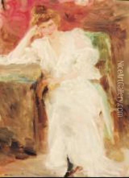 Jeune Femme Pensive Oil Painting - Georges Leon Dufrenoy