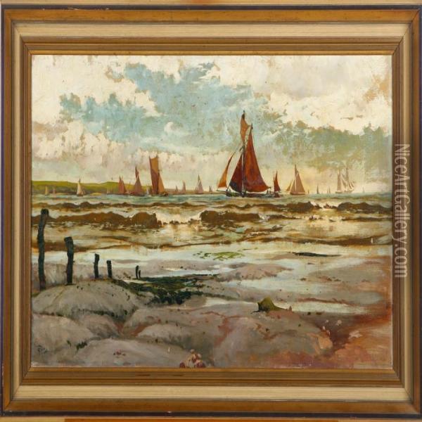 Sailing Ships At The Coast Oil Painting - Henry Charles Fox
