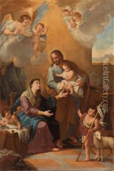 La Sacra Famiglia Con San Giovannino E Angeli Oil Painting - Mariano Salvador Maella